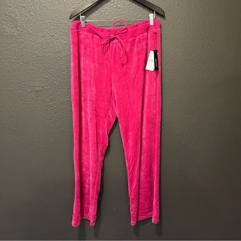BCBGMaxazria Pink Spell Out Velour Baggy Track Pants